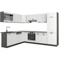 Vicco Winkelküche R-Line, Weiß Landhaus/Anthrazit, 287 x 227 cm ohne Arbeitsplatte