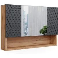 Vicco Badezimmerspiegelschrank Irma, Anthrazit mit Wabenstruktur/Goldkraft Eiche, 80.1 x 55 cm (1-St)