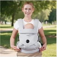 bonoch Babytrage EaseFit ergonomische Babytrage Grau Baumwolle 4–24 Monate Hüfttrage (Babytrage mit Zubehör-Set (3 Lätzchen), Babytrage mit 3 Lätzchen und verstellbarem Hüftgurt), aus atmungsaktiver Baumwolle EaseFit-System ergonomische M-Position.