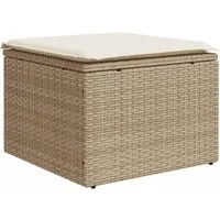 vidaXL Hocker Gartenhocker mit Kissen Beige 55x55x37 cm Poly Rattan (1 St)