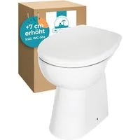 Calmwaters Tiefspül-WC Stand-WC spülrandlos mit Erhöhung, bodenstehend, Standmontage, Abgang Waagerecht, Set mit WC-Sitz, Weiß, +7 cm erhöht, Absenkautomatik, Abnehmbar, 07AB3134