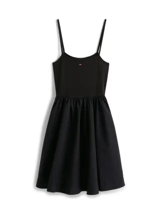 Tommy Jeans - Tommy Jeans Trägerkleid mit geripptem Oberteil und Logo-Detail schwarz - Gr. - L