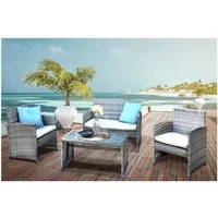HTI-Living Gartenlounge-Set Outdoor Sofa mit Stühlen und Tisch, (Set, 4-tlg., 1x 2-Sitzer, 2x Sessel, 1x Tisch, inkl. Auflagen), Loungemöbel Gartenmöbel Terrassenmöbel