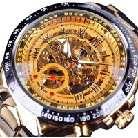 Rötting Design Automatikuhr Herrenuhr Armbanduhr Skelett goldfarbenes Ziffernblatt, Skelett Ziffernblatt