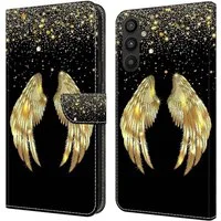 CLM-Tech Handytasche für Samsung Galaxy A16 / A17 5G Hülle aus Kunstleder Klapphülle (goldene Flügel, Handyhülle mit Standfunktion - Wallet Flip Case inklusive Kartenfächer), Cover mit Magnetverschluss