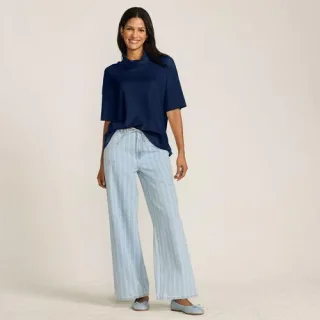 Gemusterte Jeans mit weitem Bein High Waist in Petite-Größe, Damen, size: petite, Blau, by Lands' End