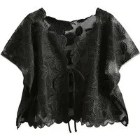 Next Strandshirt Cover-up mit Blumenmuster, Mesh und Bindedetail (1-tlg)