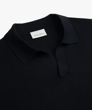 Profuomo - Navy Merino Offener Kragen Polo Navy - Gr. - L