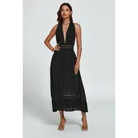FS Collection Midikleid Damen Sommerkleid Midikleid Halterneck Trägerkleid Rückenfrei (XS (EU:36 / UK:8) · S (EU:38 / UK:10) · M (EU:40 / UK:12) · L (EU:42 / UK:14) · XL (EU:44 / UK:16), 3 Farben : Weiß, Grün und Schwarz) 100% Baumwolle – atmungsakti