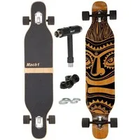 Mach1 Longboard aus Bambus mit Keramik Kugellager - Camber Drop Through Cruiser Board (Spar-Set inkl. T-Tool und extra Bushings, Longboard + T-Tool + 4er Set 85A Bushings), Twin Tip
