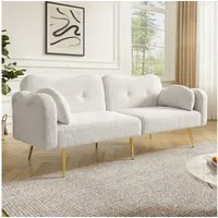 Merax Schlafsofa Bettsofa Klappsofa mit Wolkenform & Schlaffunktion, Couch Gästebett, 175x79x82cm 1 Teile, Sofa mit 3-fach verstellbarer Rückenlehne,6 Metallfüße,Lammwolloptik