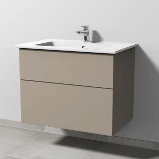 Sanipa 3way Keramik-Set Venticello Keramik-Waschtisch und Unterbau mit 2 Auszügen, Sandgrau-Matt SF32367