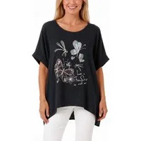 dy_mode Kurzarmshirt Damen Oversize Tunika Sommer Bluse mit Glitzer Shirtbluse Fledermausärmeln, Oversize, mit Glitzer-Steinchen