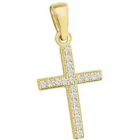Goldene Hufeisen Kreuzanhänger Kreuz Anhänger aus 925 Sterling Silber Vergoldet mit Zirkonia (inkl. Etui), Gelbgold überzogen
