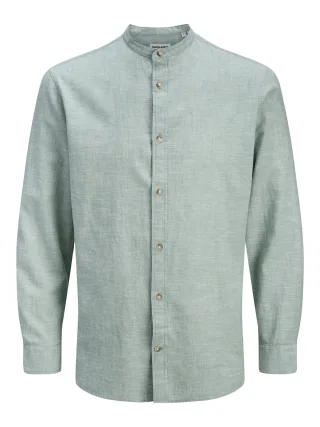 JACK&JONES - JJESUMMER LINEN BLEND BAND SHIRT L/S SN granite green - Gr. - L