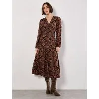 Apricot Druckkleid Midikleid mit Ikatmuster