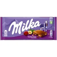 MILKA Schokolade, Milka Alpenmilch Schokolade mit Weintrauben und Haselnussstückchen 90g