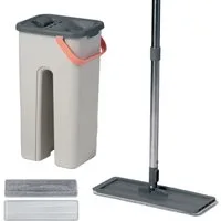 relaxdays Wischmopp-Set Flachmopp Set 2-Kammern, (4-St)