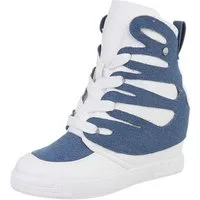 Ital-Design Damen High-Top Freizeit Schnürstiefelette (87108911) Keilabsatz/Wedge Sneakers High in Blau