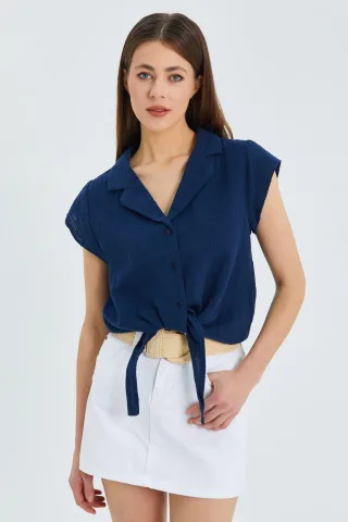 Crop-Shirt mit Schleifendetail