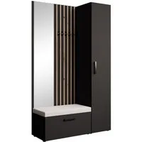 Beautysofa Garderoben-Set MARGARET Flurgarderobe mit Spiegel, (Kleiderschrank, Schuhschrank, Sitzbank, Kleiderstange, Flurmöbel-Set mit Lamellen), verschiedene Farben und Breiten