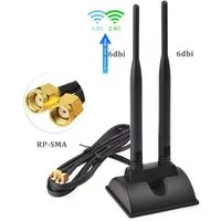 Bolwins L44C WiFi Antenne 3m Dualband 2.4/5.8GHz 2×6dBi RP-SMA Standfuß WLAN-Antenne (WLAN / 4G LTE, für Router, Hotspot & USB-Modem, Verstärkung: 12 dB), 2× 6 dBi Verstärkung, Dualband 2,4 & 5 GHz, externe WLAN/LTE Antenne