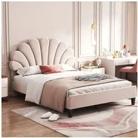 Flieks Polsterbett, Doppelbett Kinderbett Blumenform-Kopfteil Samt 140x200cm
