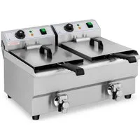Royal Catering Fritteuse RCEF 10DB, 6000 W, 2 x 10 L Doppel Ablasshahn Edelstahl Elektro Kaltzone