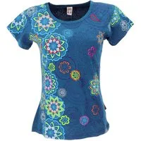 Guru-Shop T-Shirt Boho T-Shirt mit Stickerei und Druck, Baumwoll.. Festival, Ethno Style, alternative Bekleidung