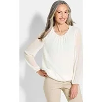 GOLDNER Klassische Bluse Jerseybluse mit Falten-Details Blusenshirt mit Rundhals, Gummibündchen und Langarm