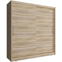 MOEBLO Kleiderschrank BORNEO ALU (Wohnzimmerschrank 2-türig Schrank Gaderobe Schiebtüren, Dekorative Aluminiumleisten, Schwebetürenschrank mit Einlegeböden und Kleiderstange) - (BxHxT): 180/200x200x62 cm