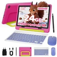 BUFO Android 16 10-Zoll, 24(3+21) GB RAM + 64 GB ROM (TF Expand 1TB) Kinder Tablet (10", 64 GB, Android 16, WiFi 6, mit Tastatur/Maus/Stift, Augenschutz-Tablet mit Eltern-Kontrolle)