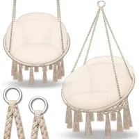 tillvex Hängesessel tillvex® Hängesessel Hängestuhl Hängeschaukel Hängekorb Hängesitz (Set, Hängesessel, Kissen, 4 Seile mit 2 Stahlringen), Kissen