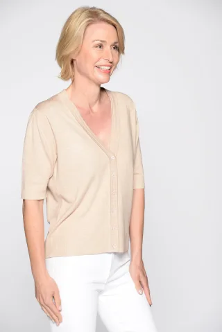 CLARINA - V-Cardigan, 1/2 Arm, uni 202 sand mel. - Gr. - 36