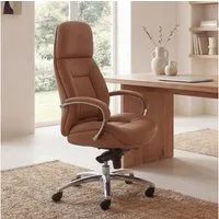 FINEBUY Chefsessel Bürostuhl Echtleder Ergonomisch XXL Drehstuhl 120 kg Stuhl (Echtleder Caramel, Chefsessel bis 120 kg), Bürostuhl höhenverstellbar, Drehstuhl Wippfunktion