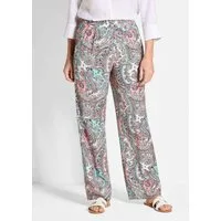 GOLDNER Stoffhose Lange Viskose Schlupfhose mit Paisley-Print und weitem Bein Druckhose Damen, rosa weiß gemustert, weich fallend, Urlaub