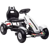 HOMCOM Go-Kart Tretauto mit Handbremse, verstellbarem Sitz, Vor- und Rückwärtsgang, für Kinder 5-12 Jahren Weiß