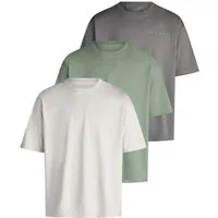 DENIMFY T-Shirt Herren Basic Shirt DFTed 3er Set Pack Relaxed Fit (Vorteilspack, 3-tlg) Kurzarm Tee Shirt mit Rundhalsausschnitt aus 100% Baumwolle