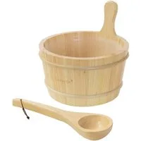 LuxeBath Sauna-Aufgussset 2-teilig Saunazubehör-Set aus massivem Kiefernholz, Sauna Set Zubehör 4L Aufgusskübel mit Griff & Schöpfkelle Saunaeimer Wassereimer & Kelle