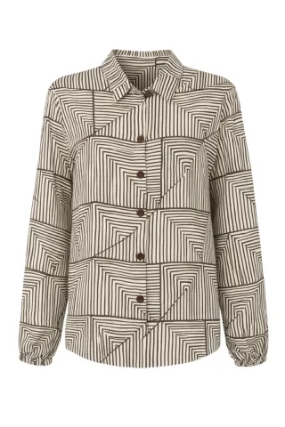 signe nature - Gemusterte Hemdbluse beige/braun - Gr. - 36