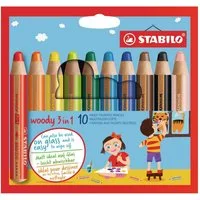 STABILO Wachsmalstift Buntstift Woody 3 in 1 / 10er Kartonetui, (10-tlg)