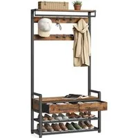 VASAGLE Garderobenständer Garderobe mit Schuhbank, mit Haken und offenen Fächern, 2 Schubladen aus Stoff