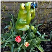 Online-Fuchs Gartenfigur Deko Figuren Frosch mit Fernglas, Spanner für Garten, Balkon, Terrasse, Gartenstecker, Beetstecker - wetterfest, für den Außenbereich geeignet