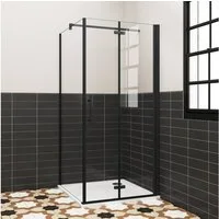 Duschparadies Eckdusche 195cm Schwarz Stabilstange Scharniertür Duschtür Duschabtrennung, BxT: 70x70 cm, Sicherheitsglas, ebenerdiger Einbau möglich
