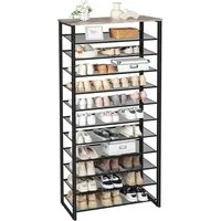 Hoobro Schuhregal 12-stöckiges Schuhablage, Schuhschrank hoch, Metallrahmen, Industriestil, für Flur, Wohnzimmer, Schlafzimmer