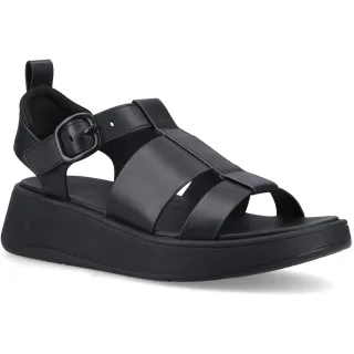Fitflop F-Mode Fischer-Leder Damen Schwarz Schmal Fit Sandalen