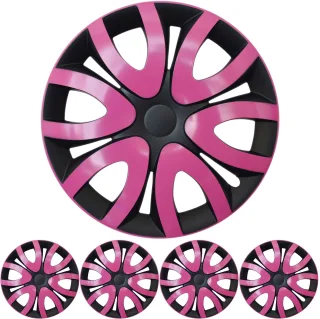 14 ZOLL 4x PREMIUM DESIGN Radkappen Radzierblenden Set "Mika" in Pink / Schwarz