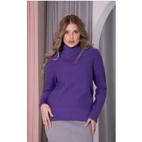 Passioni Strickpullover in Lila mit Schalkragen und Strassdetails