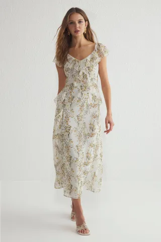 Geblümt Maxi-Kleid mit Spaghettiträgern für Damen, Abend-/Alltagskleid