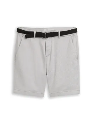 Denim Tom Tailor - TTREGULAR Chino Shorts mit Gürtel grey white twill structure - Gr. - XXL